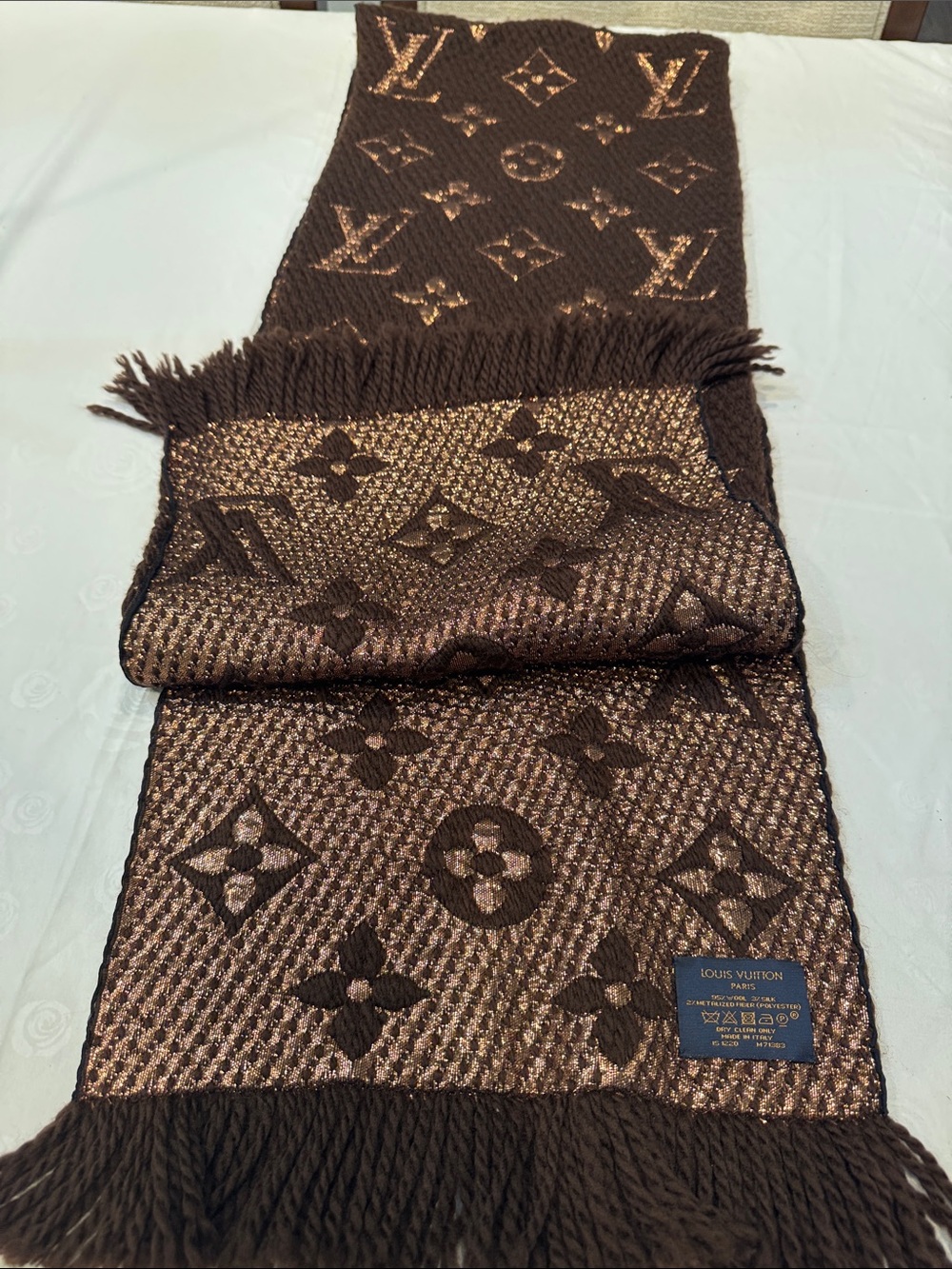 Authentic Louis Vuitton Brown & Gold Monogram Logomania Scarf